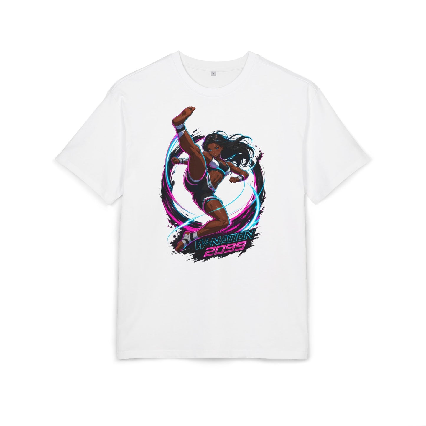 Vicki Cyclone Kick oversized cyberpunk anime graphic T-shirt from W. Nation 2099