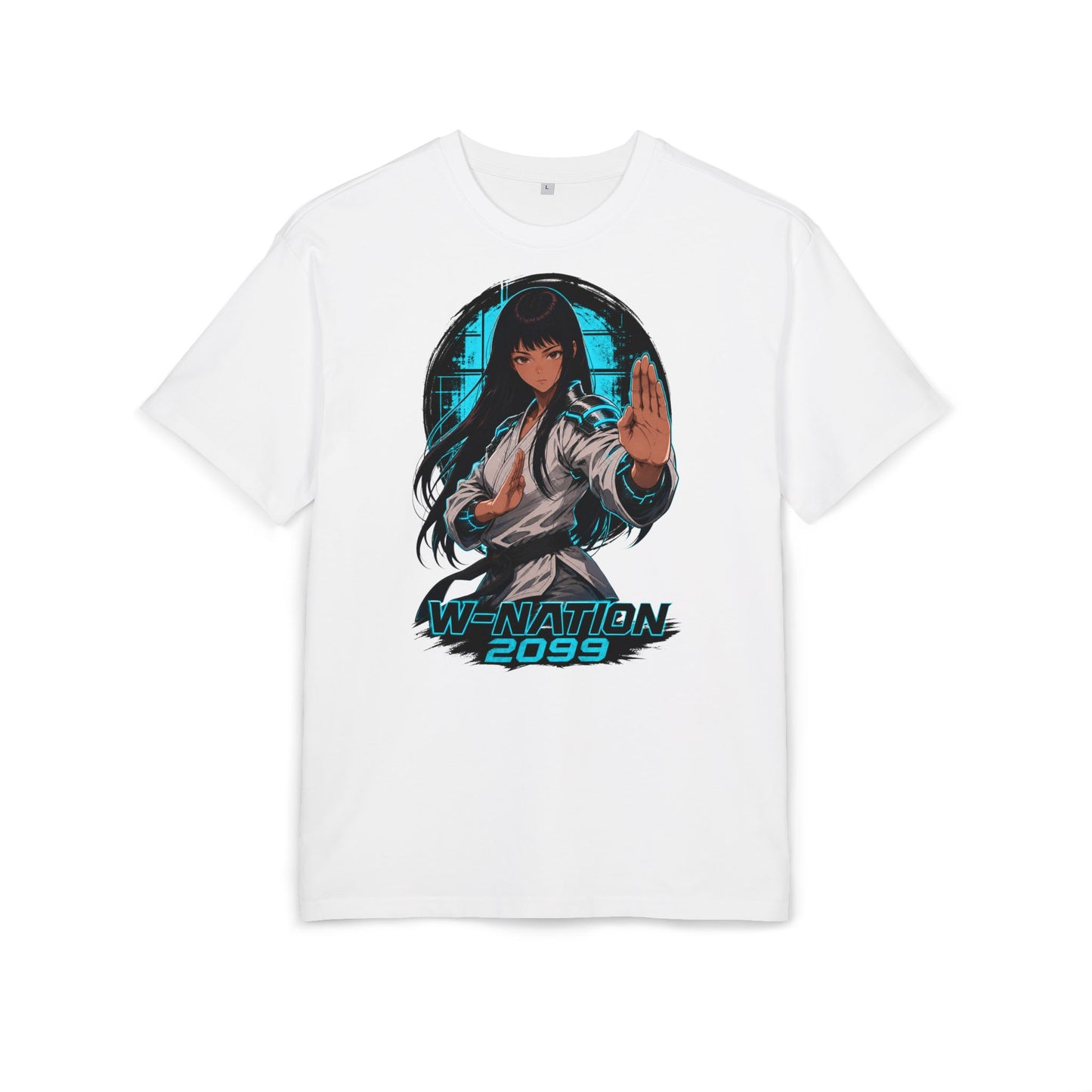 Kim White Gi oversized cyberpunk anime graphic T-shirt from W. Nation 2099